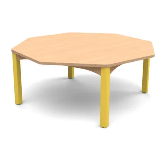 Table scolaire octogonale 120 cm plateau coloris hêtre et piètement jaune