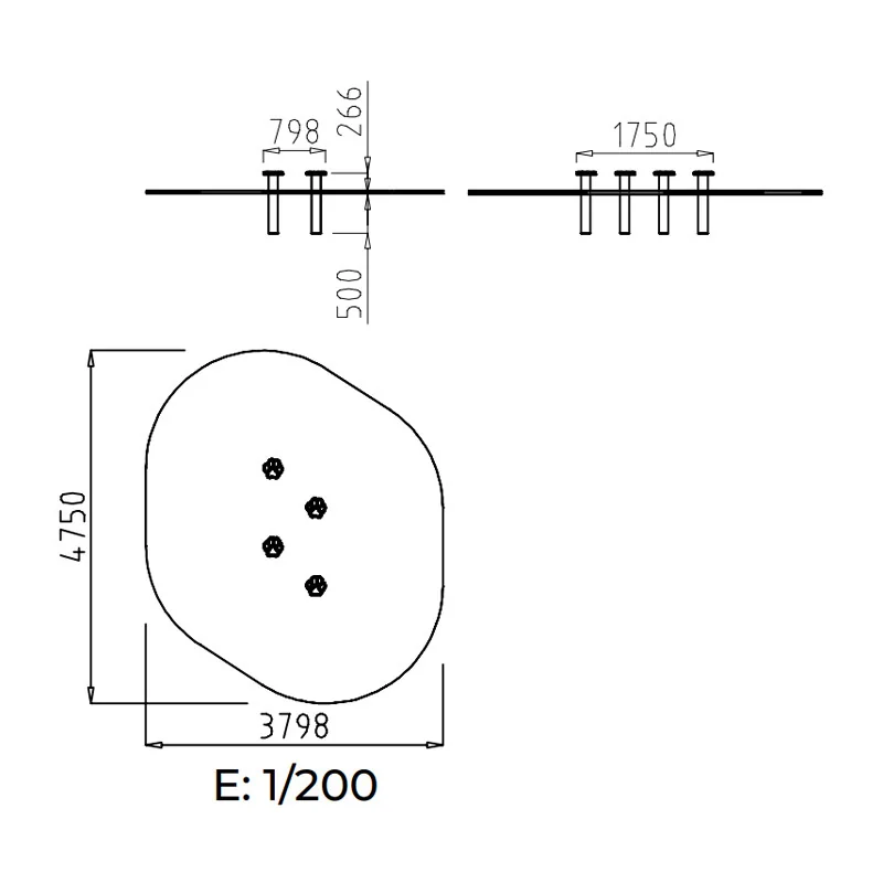 dimensions et implantation de 4 plots pour parcours d'équilibre enfant