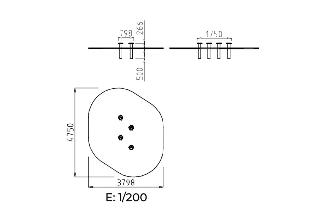 dimensions et implantation de 4 plots pour parcours d'équilibre enfant