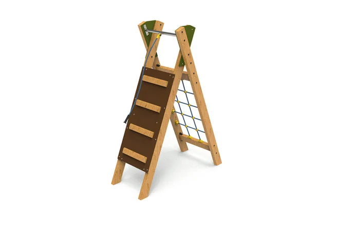 Jeu à grimper extérieur avec mur d'escalade et filet