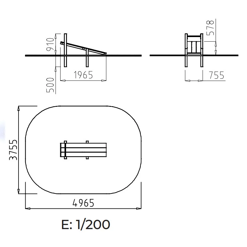plan d'implantation et zone d'impact du module planche abdominale enfant