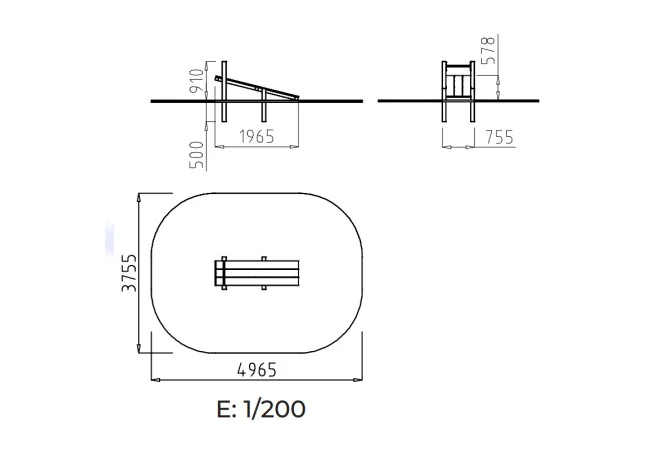 plan d'implantation et zone d'impact du module planche abdominale enfant