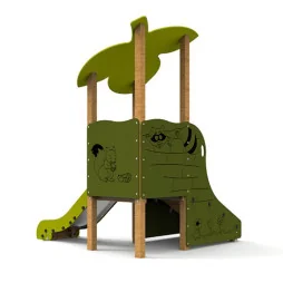 Structure aire de jeux enfant avec Toboggan vue de dos