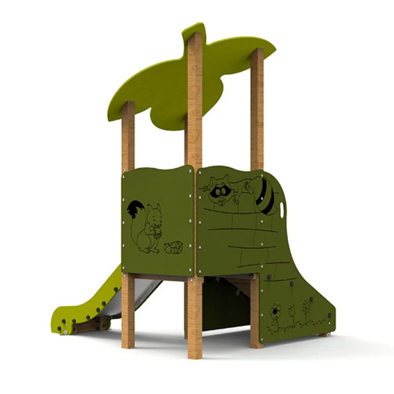 Structure aire de jeux enfant avec Toboggan vue de dos
