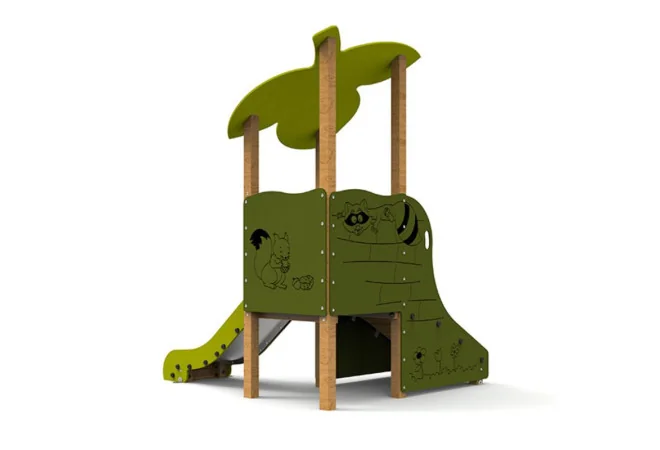Structure aire de jeux enfant avec Toboggan vue de dos