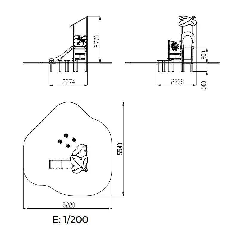 dimensions du Toboggan aire de jeux avec plots d'équilibre