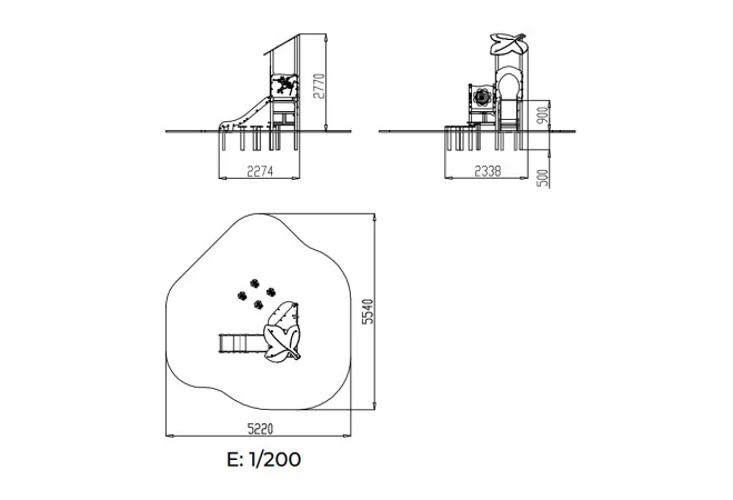 dimensions du Toboggan aire de jeux avec plots d'équilibre
