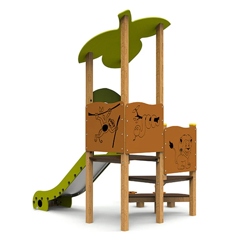 Toboggan aire de jeux avec plots vue de dos