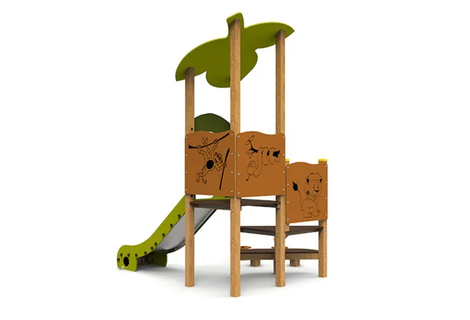 Toboggan aire de jeux avec plots vue de dos