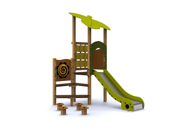 Toboggan avec 2 panneaux de jeux et plots d'équilibre
