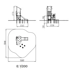 dimensions du toboggan avec 2 panneaux de jeux et plots d'équilibre
