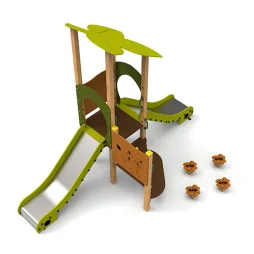 Structure pour aire de jeux avec 2 toboggans et plots d'équilibre vue aérienne
