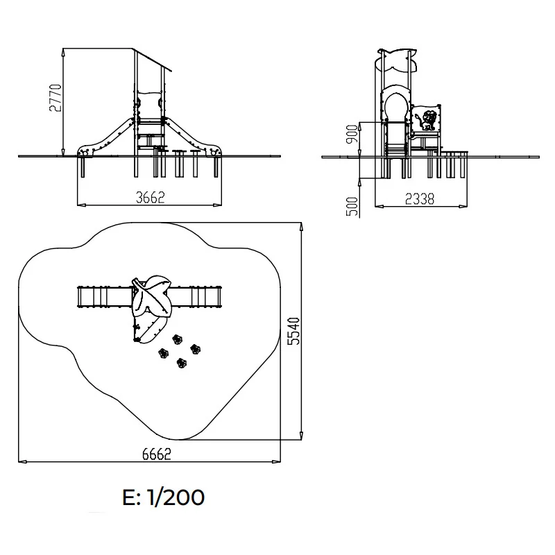 dimensions du double toboggan aire de jeux avec plots d'équilibre
