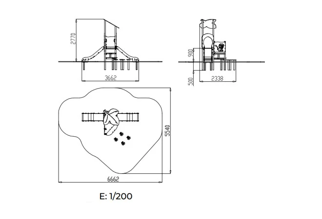 dimensions du double toboggan aire de jeux avec plots d'équilibre