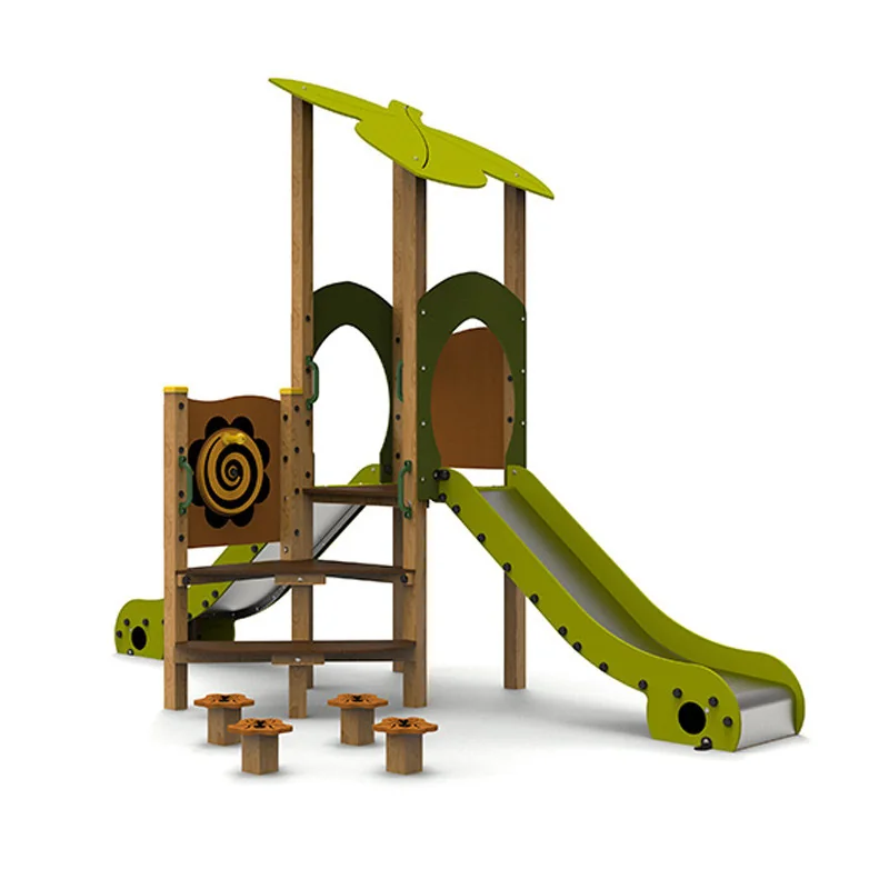 Double toboggan aire de jeux avec plots d'équilibre