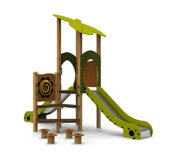 Double toboggan aire de jeux avec plots d'équilibre