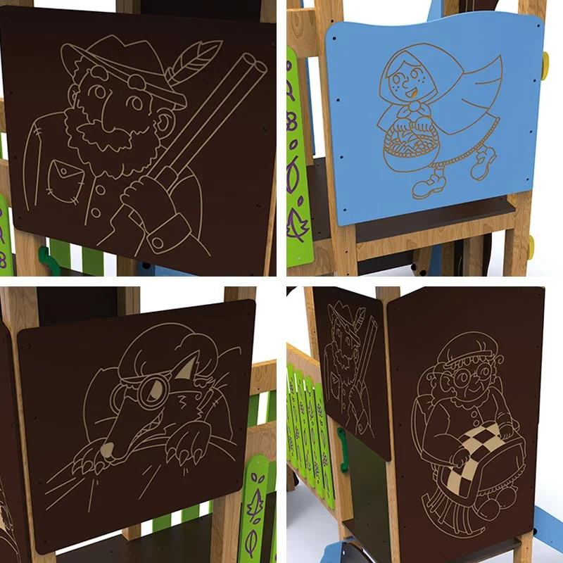 détails des panneaux décoratifs de la structure aire de jeux