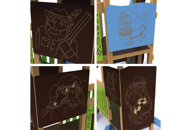 détails des panneaux décoratifs de la structure aire de jeux