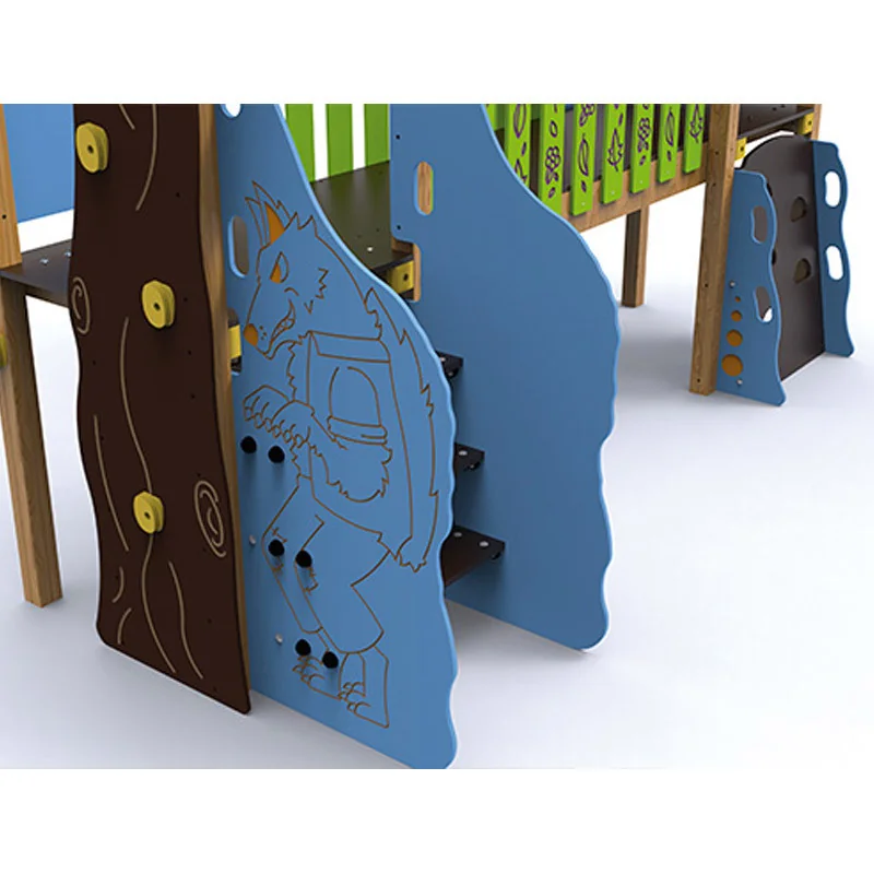 Accès et décor de la structure de jeux Petit Chaperon Rouge