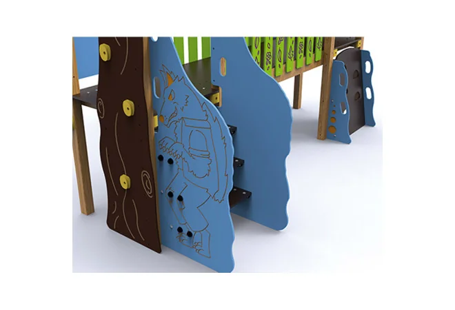 Accès et décor de la structure de jeux Petit Chaperon Rouge