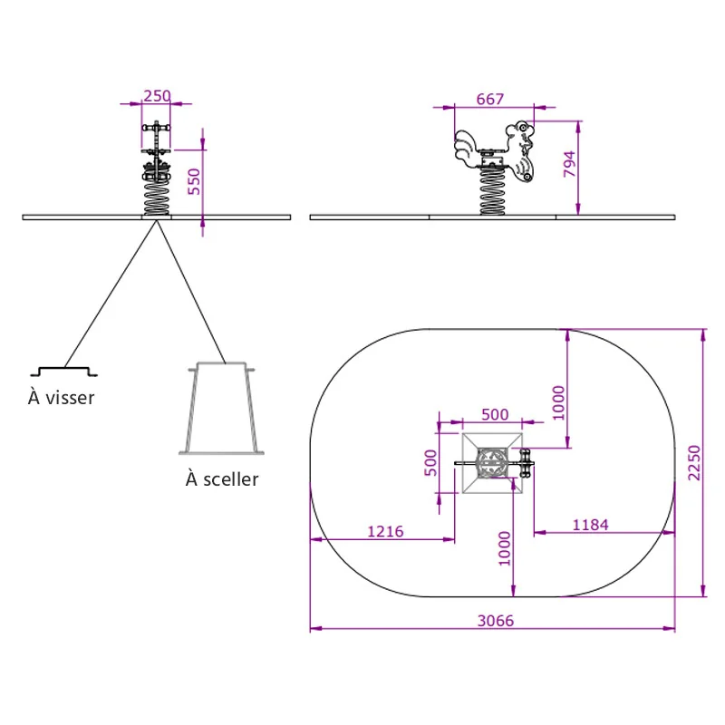 dimensions du jeu sur ressort Coq