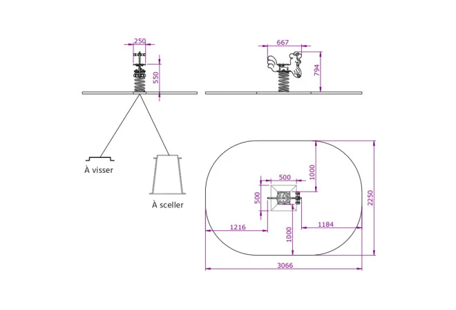 dimensions du jeu sur ressort Coq