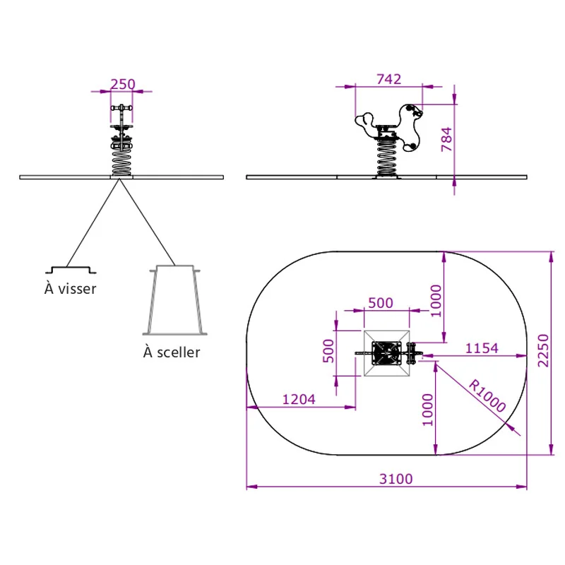 dimensions du jeu sur ressort Phoque