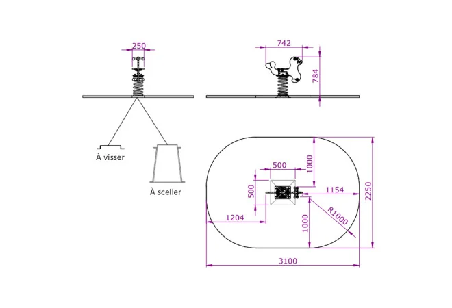 dimensions du jeu sur ressort Phoque