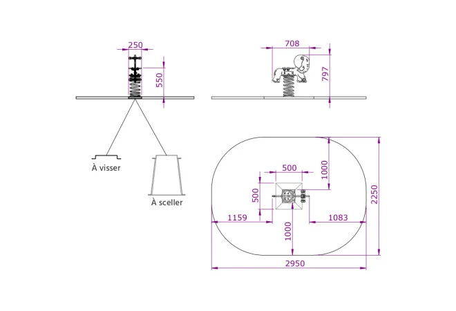 dimensions du jeu sur ressort Éléphant