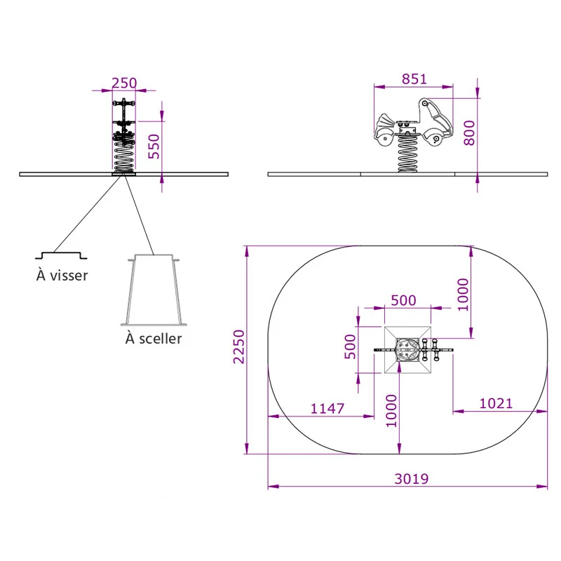 dimensions du jeu sur ressort Voiture