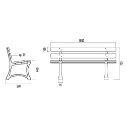 dimensions du banc bois et fonte