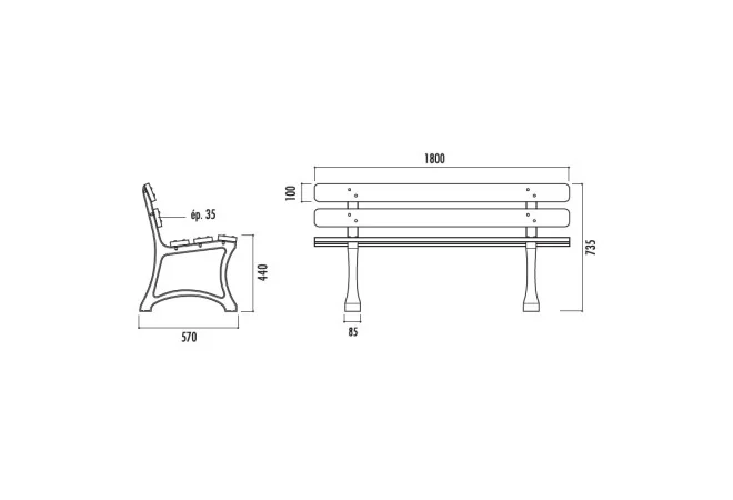 dimensions du banc bois et fonte