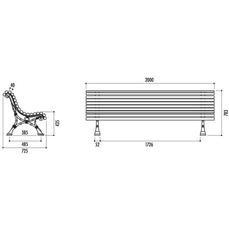 dimensions du banc urbain Romantico dimensions du banc urbain Romantico
