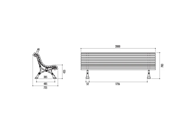 dimensions du banc urbain Romantico dimensions du banc urbain Romantico