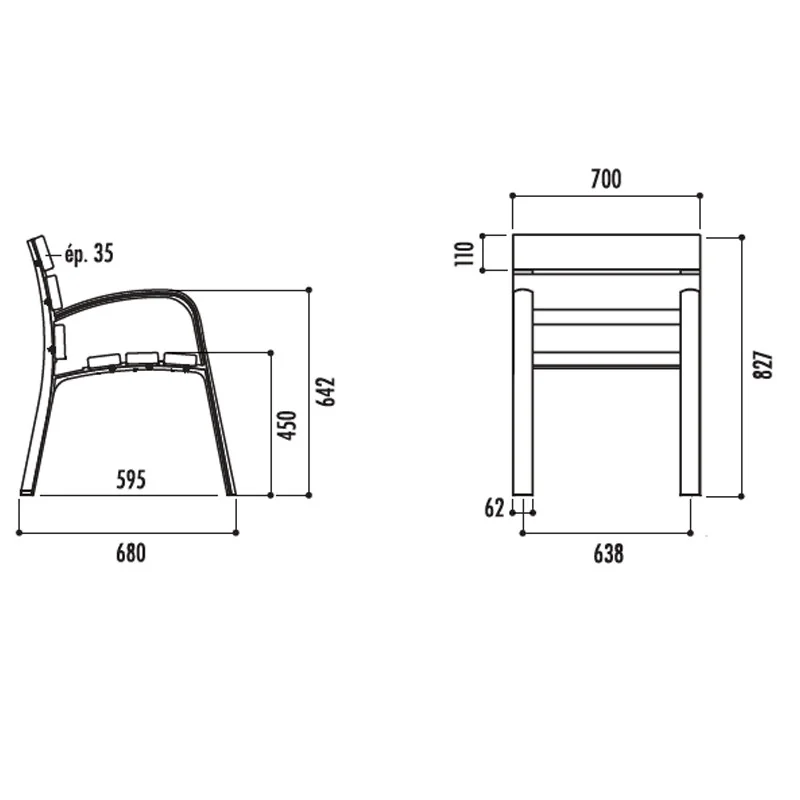 dimensions du fauteuil pour espace public Modo