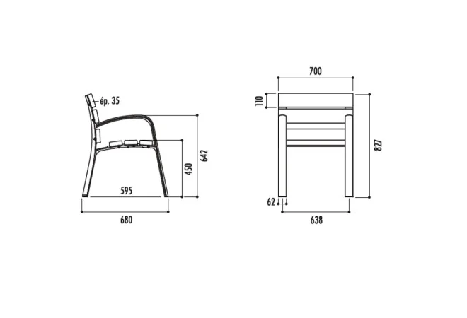 dimensions du fauteuil pour espace public Modo