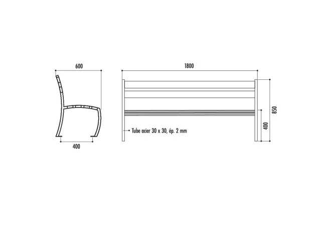 dimensions du banc public Détroit