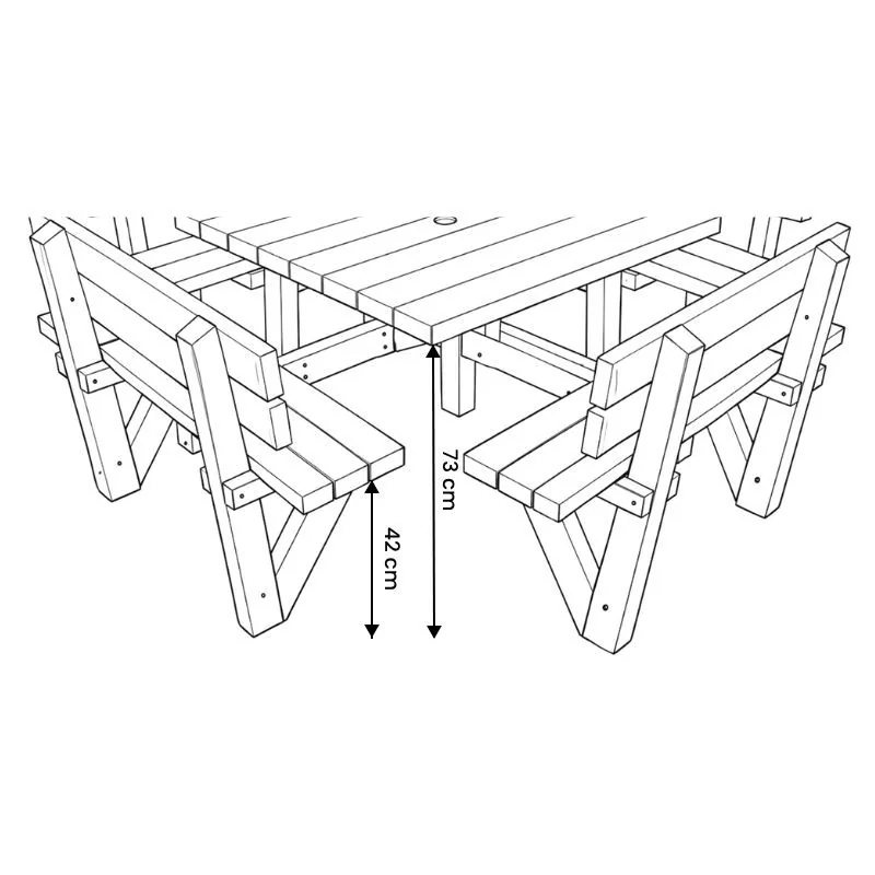 Table de pique-nique carrée Square hauteur d'assise et hauteur de plateau Table de pique-nique carrée Square hauteur d'assise et hauteur de plateau