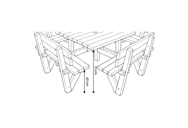 Table de pique-nique carrée Square hauteur d'assise et hauteur de plateau Table de pique-nique carrée Square hauteur d'assise et hauteur de plateau