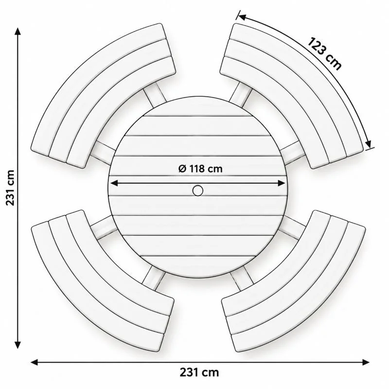 dimensions de la table pique-nique ronde Round dimensions de la table pique-nique ronde Round