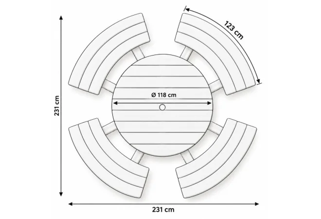 dimensions de la table pique-nique ronde Round dimensions de la table pique-nique ronde Round