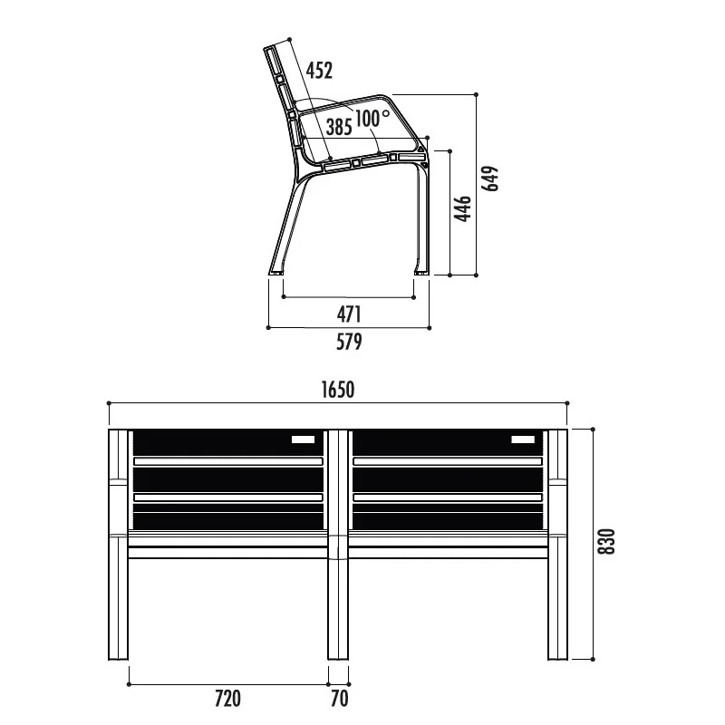 dimensions du banc public plastique Modo