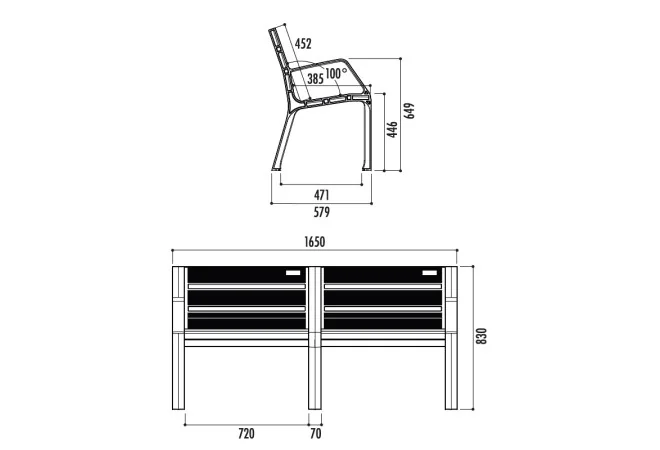 dimensions du banc public plastique Modo