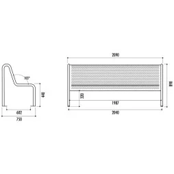 dimensions du Banc métallique extérieur en acier perforé