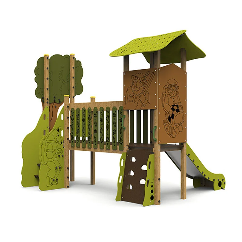 Structure aire de jeux Petit Chaperon Rouge avec toboggan vue arrière