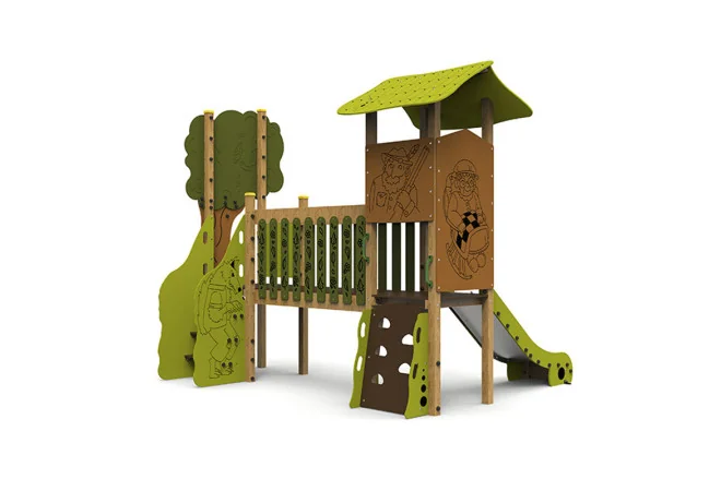 Structure aire de jeux Petit Chaperon Rouge avec toboggan vue arrière