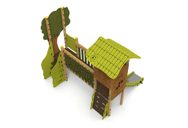 Structure aire de jeux Petit Chaperon Rouge avec toboggan vue de dessus