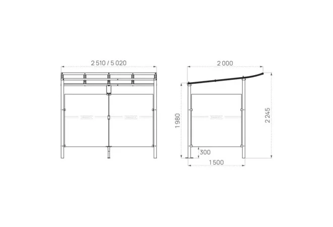dimensions de l'abris bus Modulo Procity