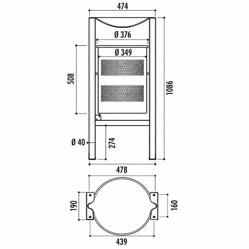 dimensions de la corbeille ronde avec couvercle Barcelona