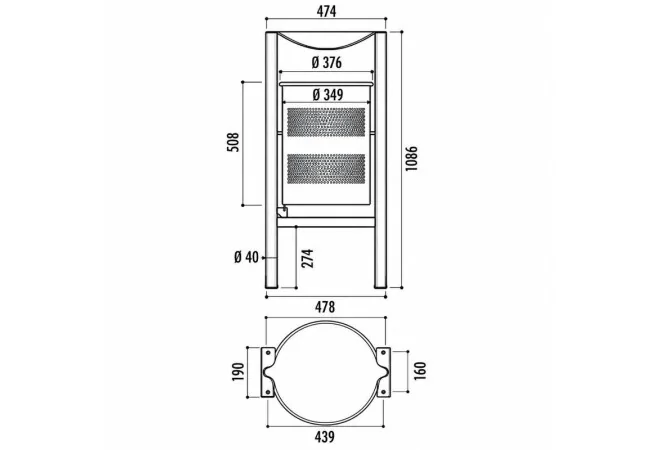 dimensions de la corbeille ronde avec couvercle Barcelona